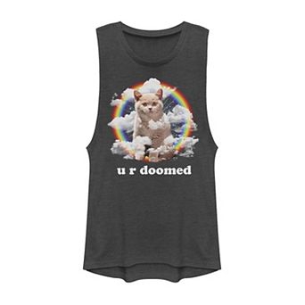 Juniors' Cat Rainbow Clouds U R Doomed Graphic Muscle Tank Top