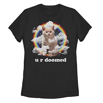Juniors' Cat Rainbow Clouds U R Doomed Graphic Tee