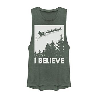 Juniors' Santa Claus I Believe Reindeer Christmas Graphic Muscle Tank Top