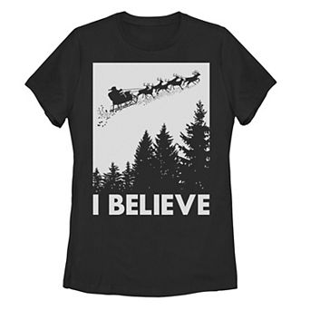 Juniors' Santa Claus I Believe Reindeer Christmas Graphic Tee