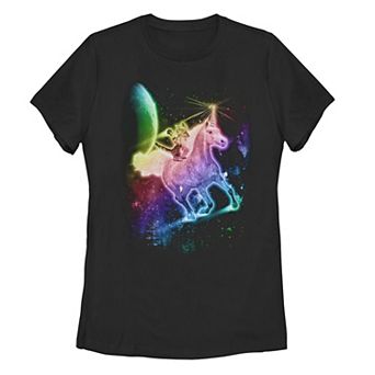 Juniors' Cat Rainbow Unicorn In Space Graphic Tee