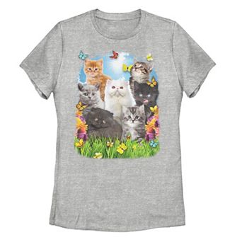 Juniors' Spring Cat Collage Graphic Tee