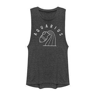 Juniors' Zodiac Aquarius Sign Logo Muscle Tank Top