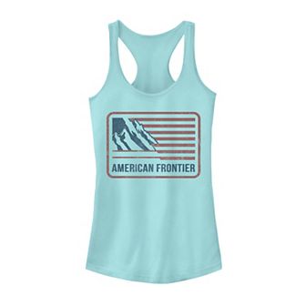 Juniors' American Frontier Mountain Flag Design Tank Top