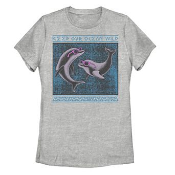 Juniors' Dolphins In Sunglasses Keep Our Oceans Wild Tee