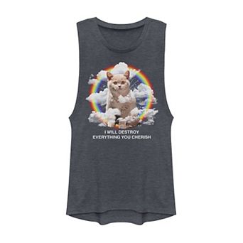 Juniors' Rainbow Cloud Cat Will Destroy Everything Muscle Tank Top