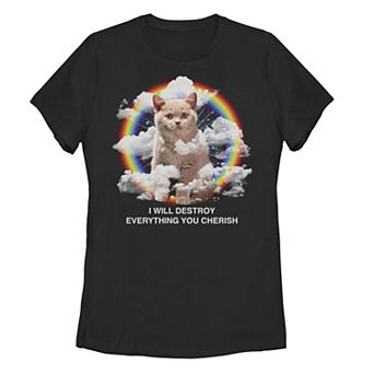 Juniors' Rainbow Cloud Cat Will Destroy Everything Tee