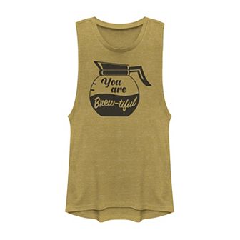 Juniors' You Are Brew-Tiful Coffee Pot Pun Muscle Tank Top