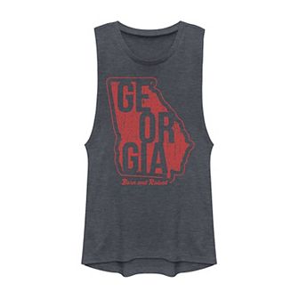 Juniors' Georgia State Born And Raised Muscle Tank Top