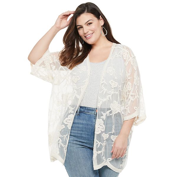 Plus Size EVRI Specialty Lace Kimono