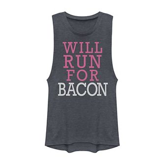 Juniors' Will Run For Bacon Muscle Tank Top