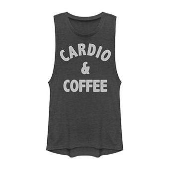 Juniors' Cardio And Coffee Muscle Tank Top