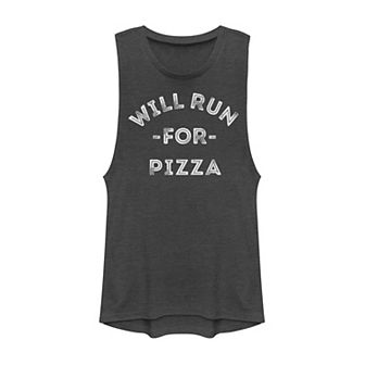 Juniors' Will Run For Pizza Muscle Tank Top