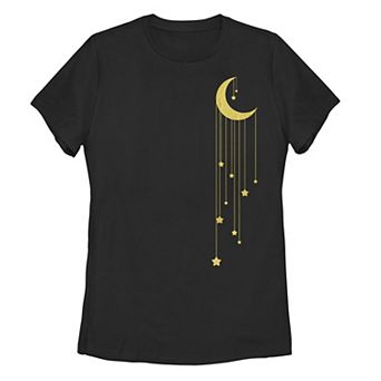 Juniors' Gold Moon And Falling Stars Graphic Tee