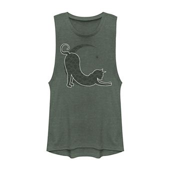 Juniors' Halloween Lacey Black Cat Crescent Moon Muscle Tank Top