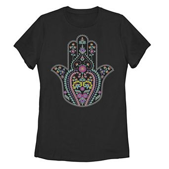 Juniors' Colorful Bohemian Hamsa Henna Tee