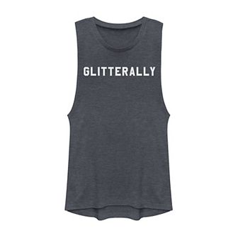 Juniors' Glitterally Simple White Text Muscle Tank Top