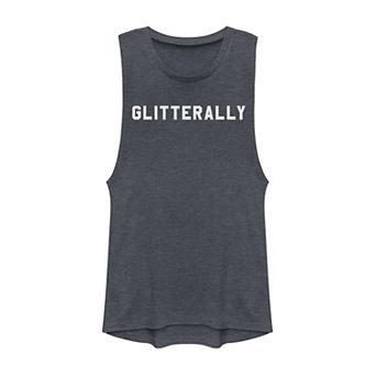 Juniors' Glitterally Simple White Text Muscle Tank Top
