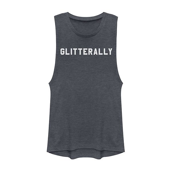 Juniors' Glitterally Simple White Text Muscle Tee