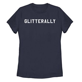 Juniors' Glitterally Simple White Text Tee