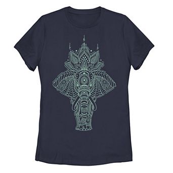 Juniors' Teal Henna Elephant Tee
