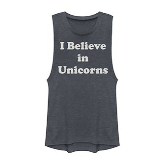 Juniors' Chin Up I Believe In Unicorns Muscle Tank Top