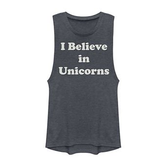 Juniors' Chin Up I Believe In Unicorns Muscle Tank Top