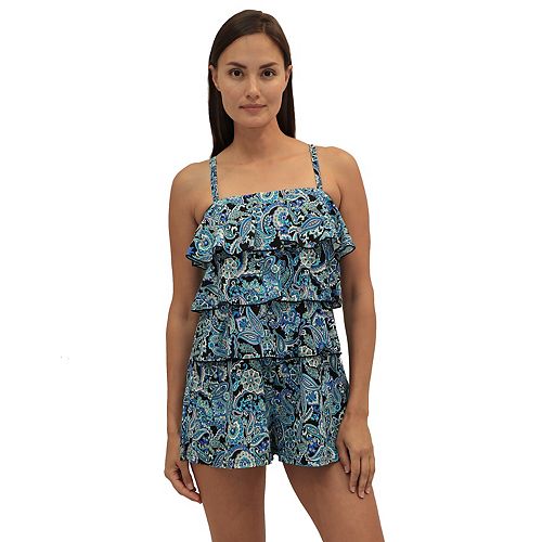 Women's A Shore Fit Floral Tiered OnePiece Swim Romper