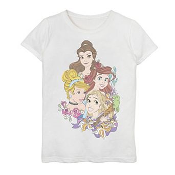Disney Princess Belle, Cinderella, Ariel & Rapunzel Flowers Girls 7-16 Graphic Tee