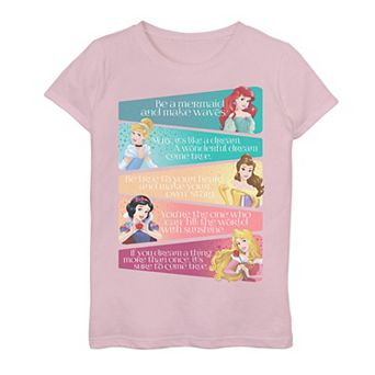 Disney Princess Ariel, Cinderella, Belle, Snow White & Aurora Adjectives Panels Girls 7-16 Graphic Tee