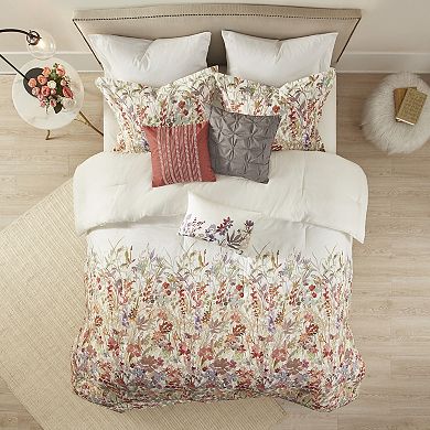 Madison Park Fiona Cotton Printed Comforter Set with Coordinating Throw Pillows