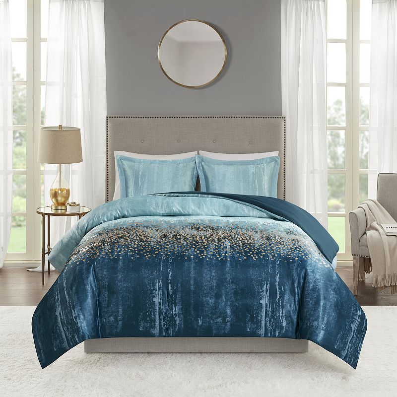 Madison Park Midnight Grove Duvet Cover Set with Shams, Blue, King