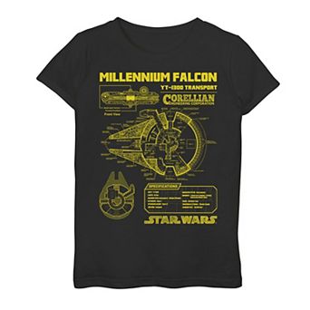 Girls 7-16 Star Wars Gold Millennium Falcon Schematics Tee