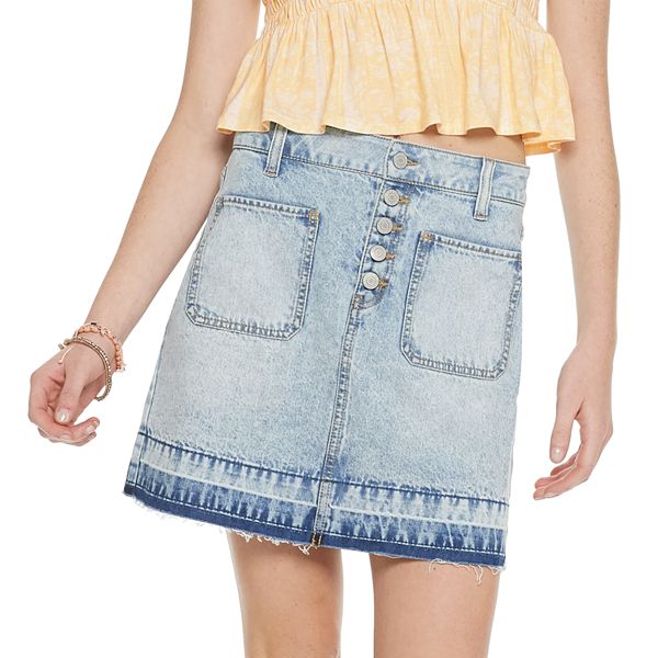 Juniors' SO® Exposed Button Denim Skirt