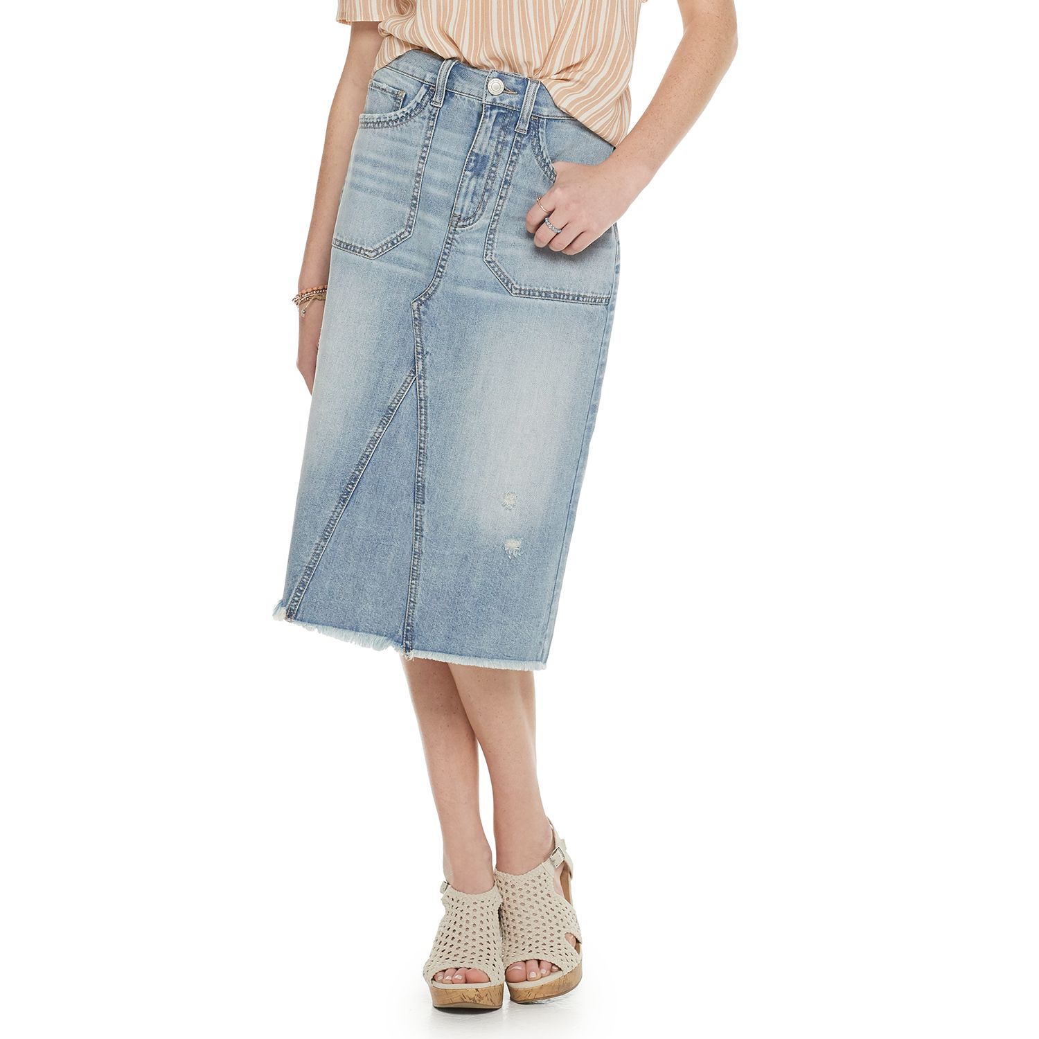 denim skirt with pockets