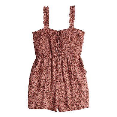 Juniors' Lily Rose Lace-Up Tank Smocked Romper