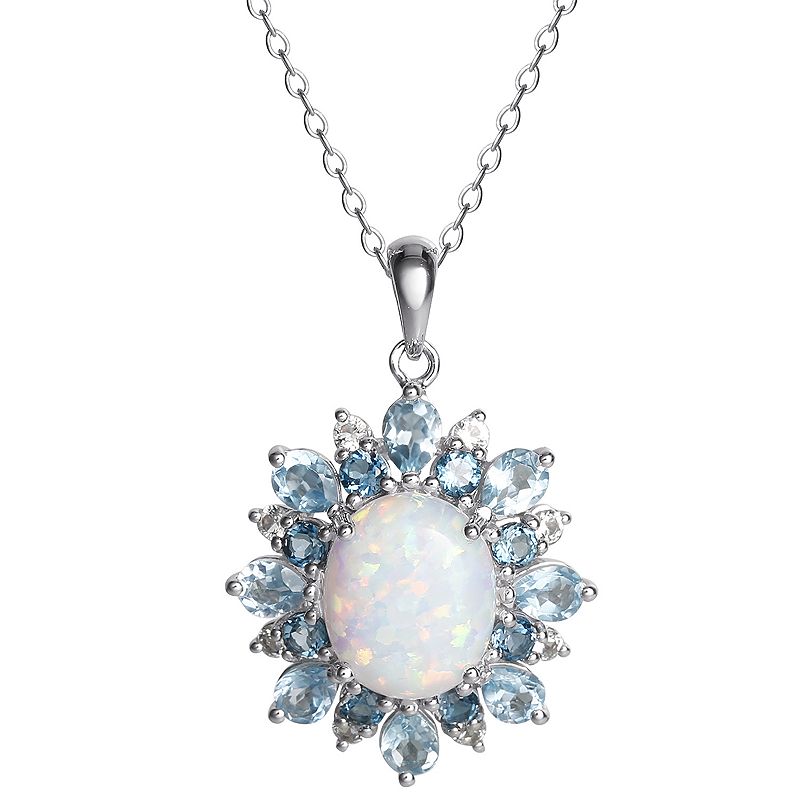 Sterling Silver Lab-Created Opal Pendant Necklace, Womens, Size: 18, Bl
