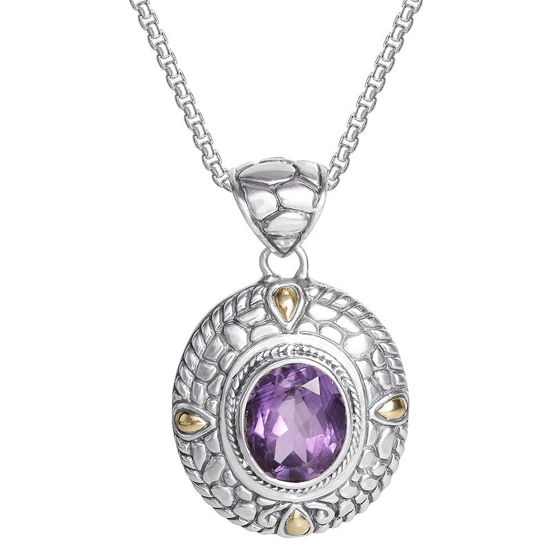 Sterling Silver Amethyst Bali Oval Pendant Necklace, Womens, Size: 18, 