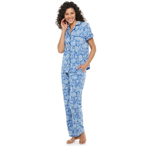 Women s Croft Barrow Short Sleeve Notch Collar Pajama Set