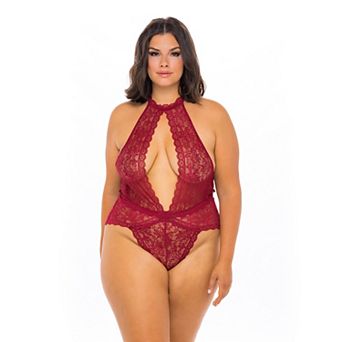 Plus Size Oh La La Cheri High-Neck Open-Back Lace Bodysuit 52-10716X