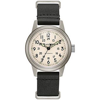 Bulova Men's Automatic Military Leather NATO Strap Watch - 96A246K