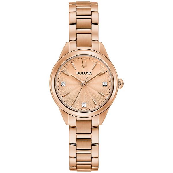 Bulova Women's Diamond Accent Rose Gold-Tone Stainless Steel Watch ...