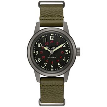 Bulova Men's Automatic Military Leather NATO Strap Watch - 98A255K