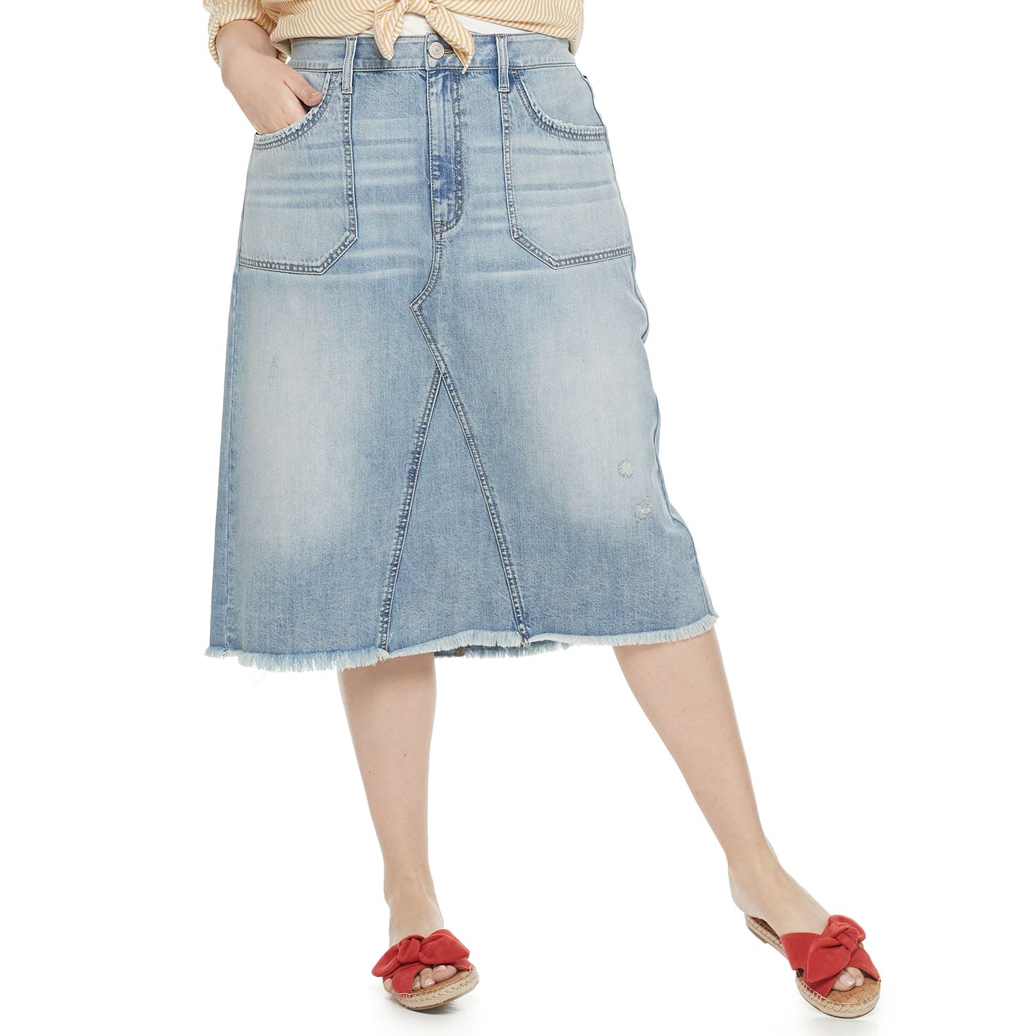 plus size denim midi skirt