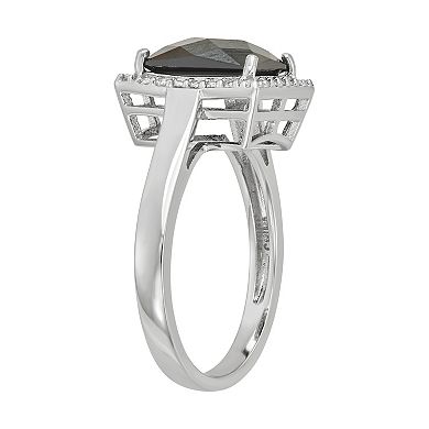 Sterling Silver Black Spinel & Lab-Created White Sapphire Halo Ring