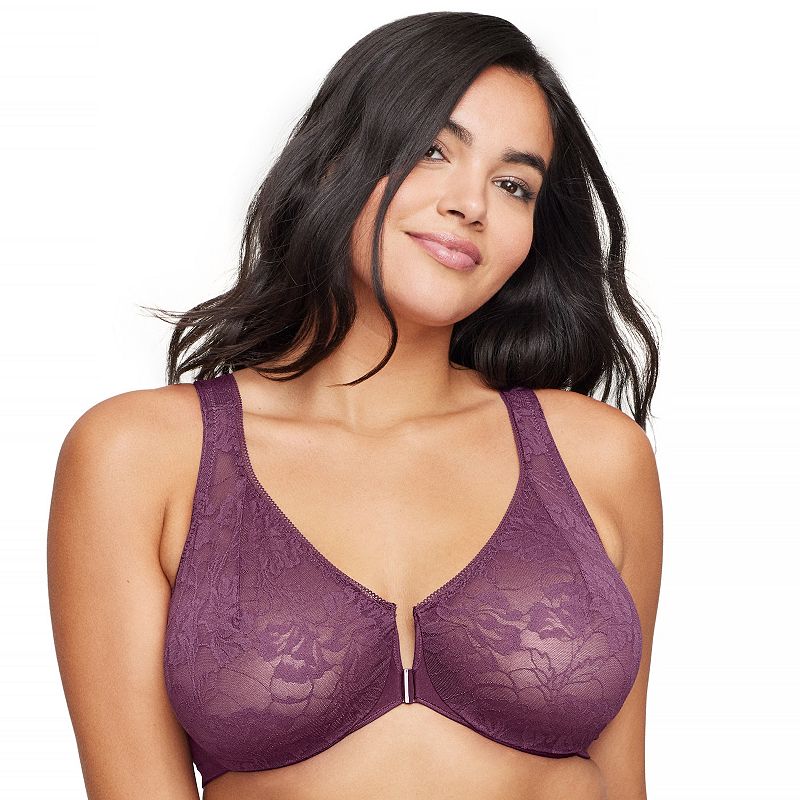 Glamorise Full-Figure Wonderwire Front Close Stretch Lace Bra 9246, Women's, Size: 42 Dd, Black Plum