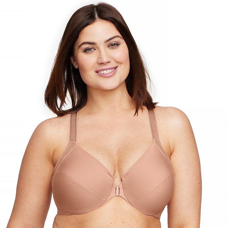 Plus Size Glamorise Full-Figure Front Close Wonderwire Bra With Smoothing Back 1247, Women's, Size: 34 C, Cafe Au Lait