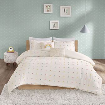 Intelligent Design Ensley Cotton Jacquard Pom Pom Duvet Cover Set with Throw Pillows