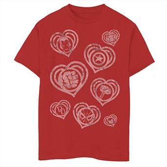 Boys 8-20 Marvel Hero Icon Vintage Comic Hearts Tee