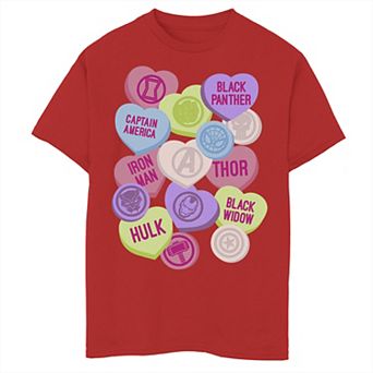 Boys 8-20 Marvel Valentine's Candy Heart Avengers Icons Tee